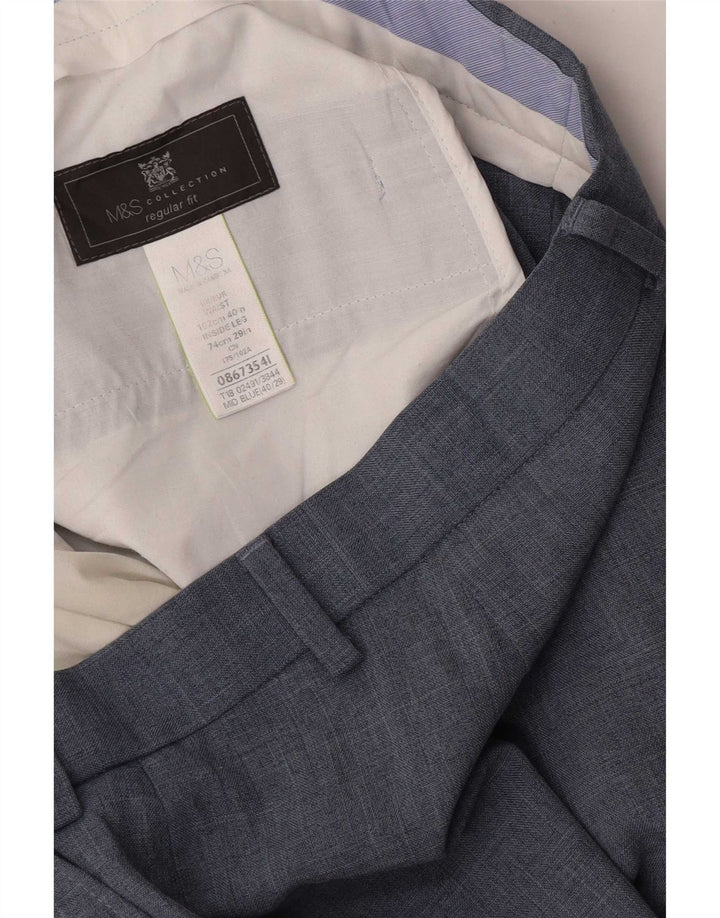 Marks & Spencer Pantalon de costume coupe classique pour homme W40 L29 Bleu marine Polyester