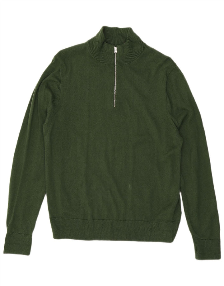 J. Crew Pull à col zippé pour homme, grand, vert, acrylique