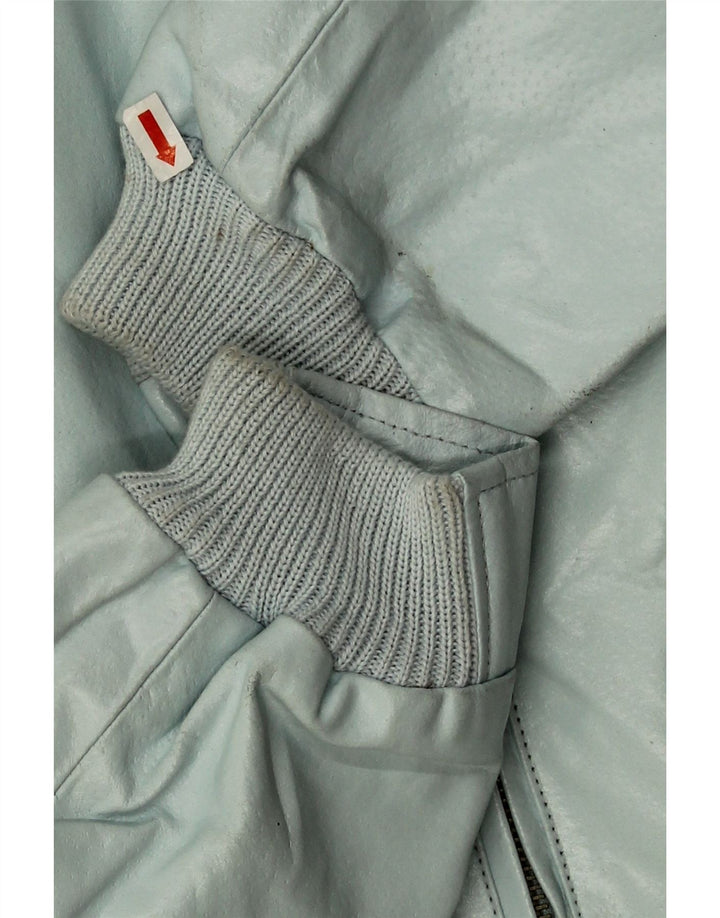 vintage Femmes Crop Faux Cuir Bomber Jacket IT 44 Bleu Moyen