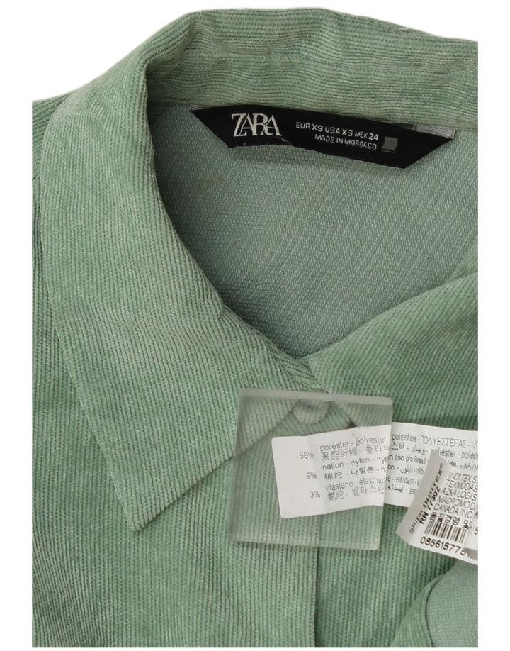Zara Femme Chemise Oversize En Velours Côtelé UK 6 XS Vert Polyester