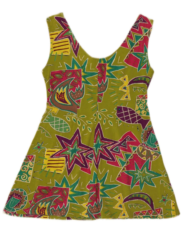 Carnet Mini robe trapèze sans manches pour femme UK 10 Petit vert géométrique