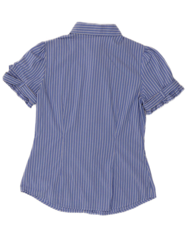 Benetton Chemise à manches courtes pour femme UK 10 Petit Bleu Rayé