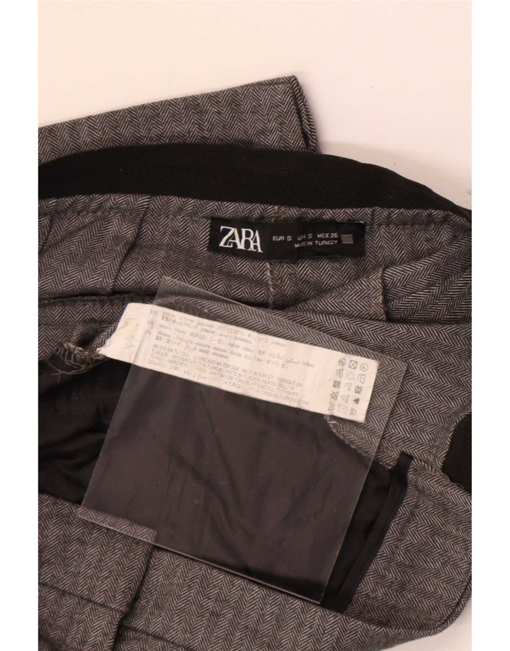 Zara Pantalon de Costume Droit Femme Petit W26 L26 Gris Chevrons Polyester