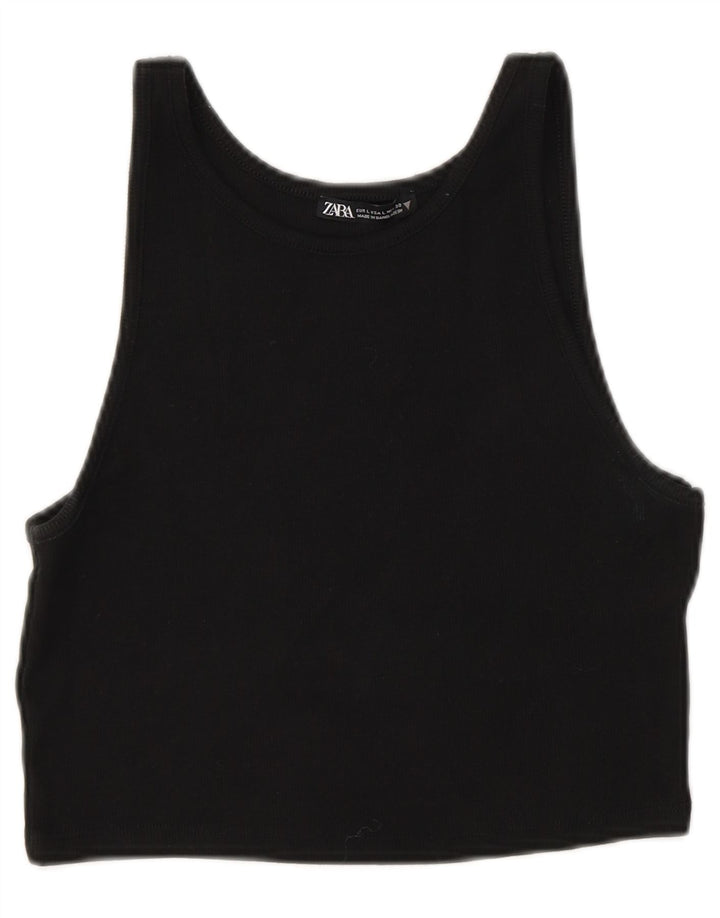 Zara Womens Crop Débardeur UK 14 Large Noir