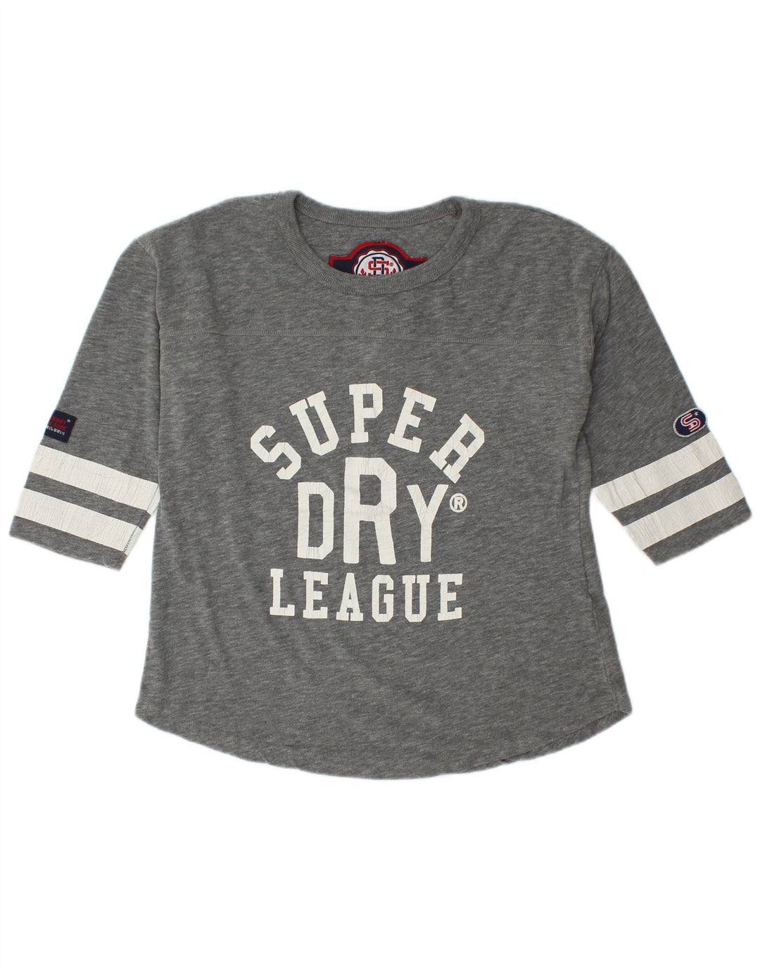Superdry Haut graphique à manches 3/4 pour femme UK 14 Gris moyen Coton