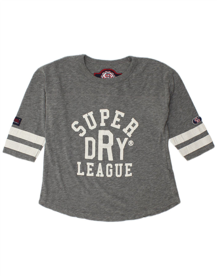 Superdry Haut graphique à manches 3/4 pour femme UK 14 Gris moyen Coton