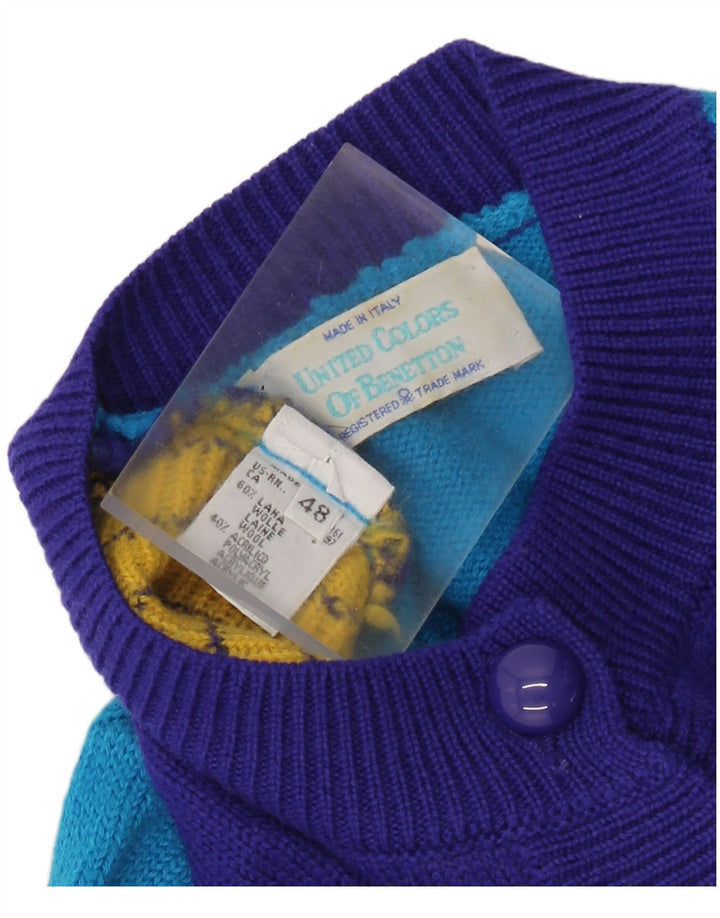 Benetton Cardigan court d'hiver pour femme IT 48 XL en laine color block bleu