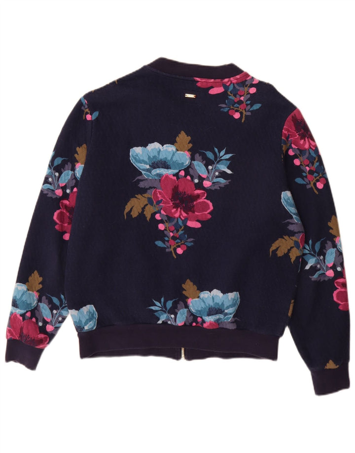 Joules Veste de survêtement pour femme UK 12 Medium Bleu marine Floral Polyester