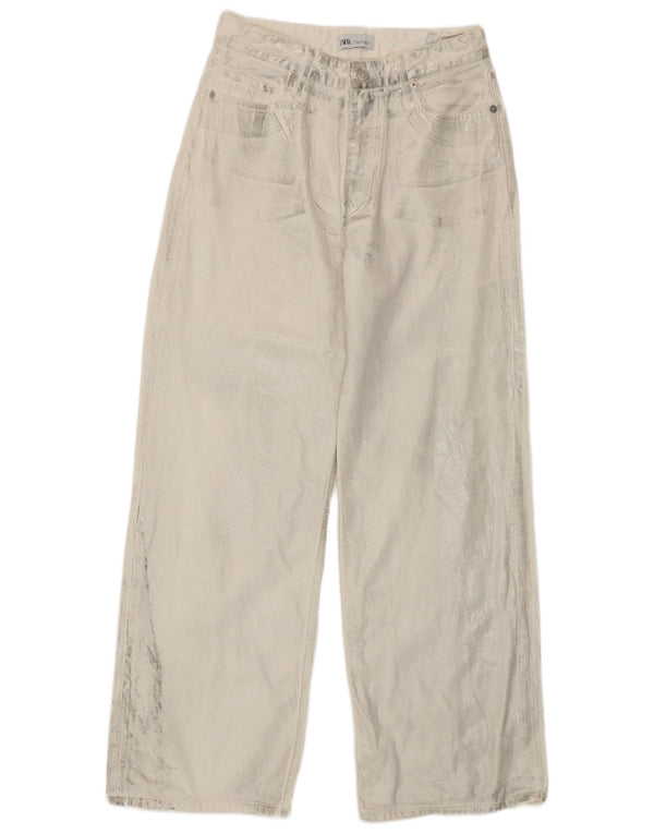 Zara Jean taille haute à jambe large pour femme EU 40 Medium W30 L31 Blanc Tie Dye