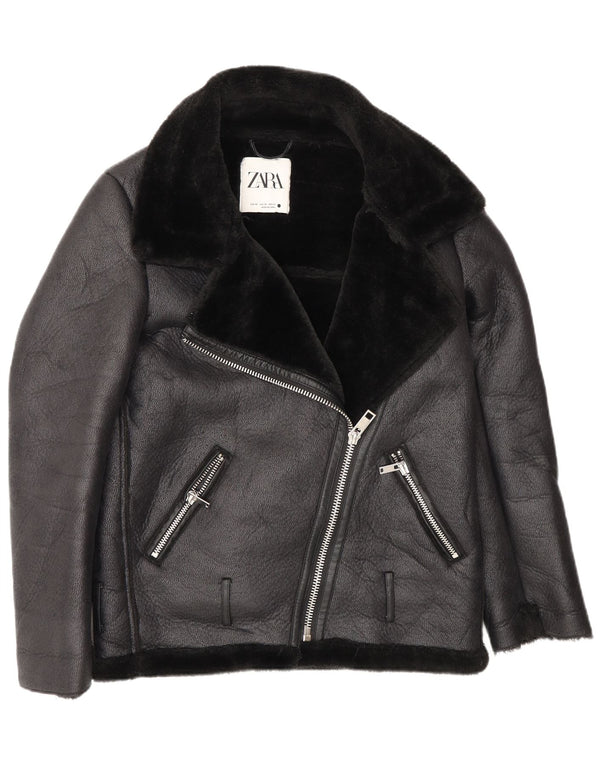 Zara Veste Sherpa surdimensionnée coupe ample pour femme UK 6 XS Noir Polyester