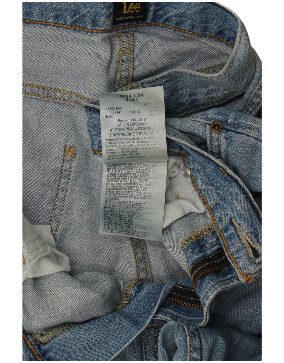 Lee Jean Droit Blake Homme W34 L34 Bleu Coton