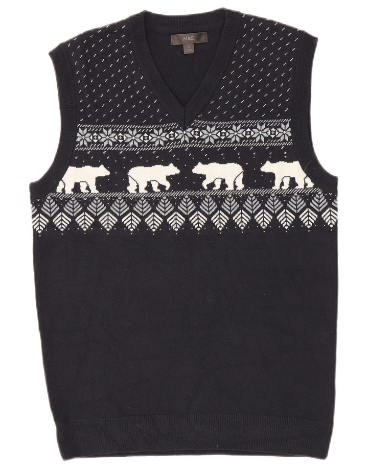 Marks & Spencer Débardeur pour homme Petit bleu marine Fair Isle Acrylique