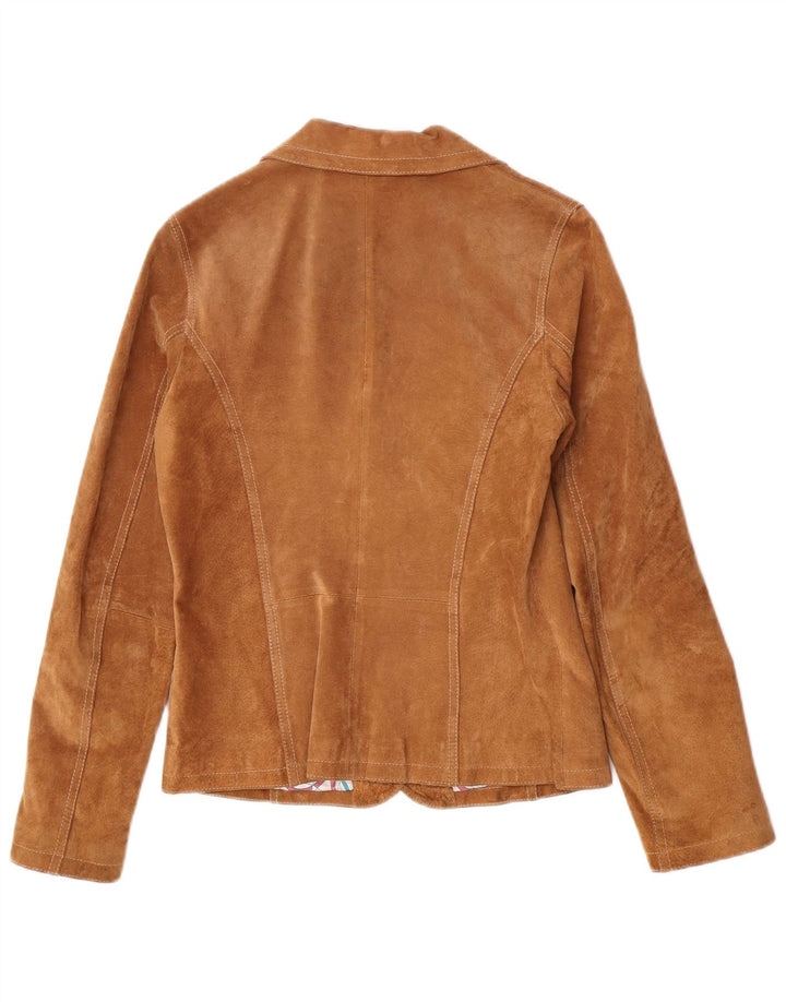 Gipsy Veste blazer en daim à 2 boutons pour femme UK 10 Petit cuir marron