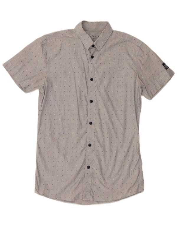 Jack & Jones Chemise à Manches Courtes Homme Gris Moyen à Pois Coton