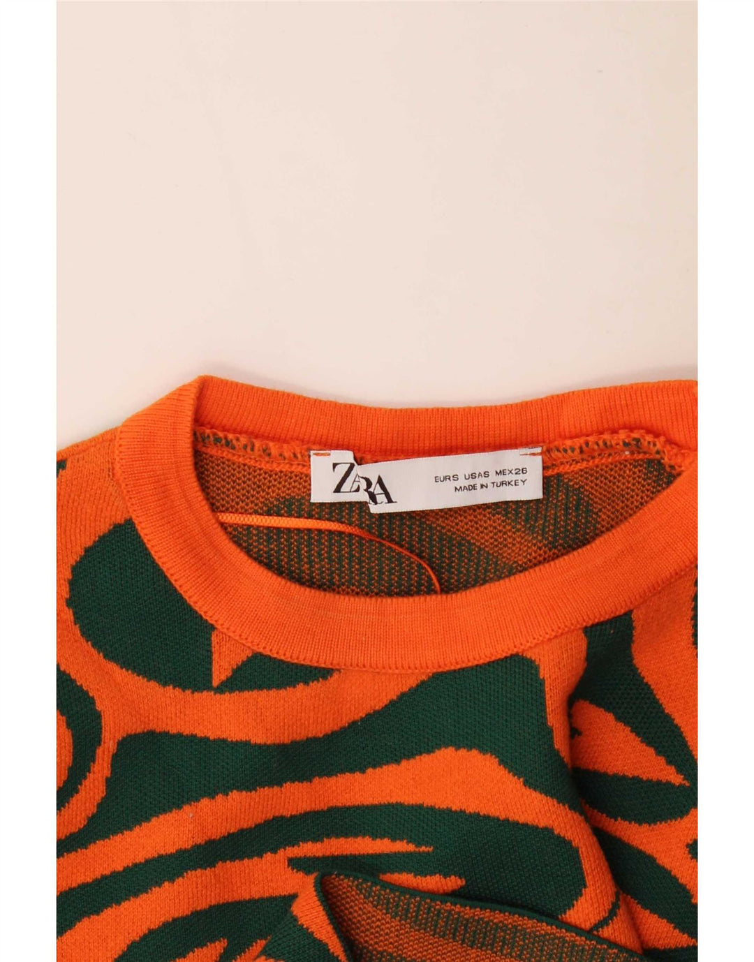 Zara Womens Abstract Pattern Crop Top Manches Longues UK 8 Petit Orange