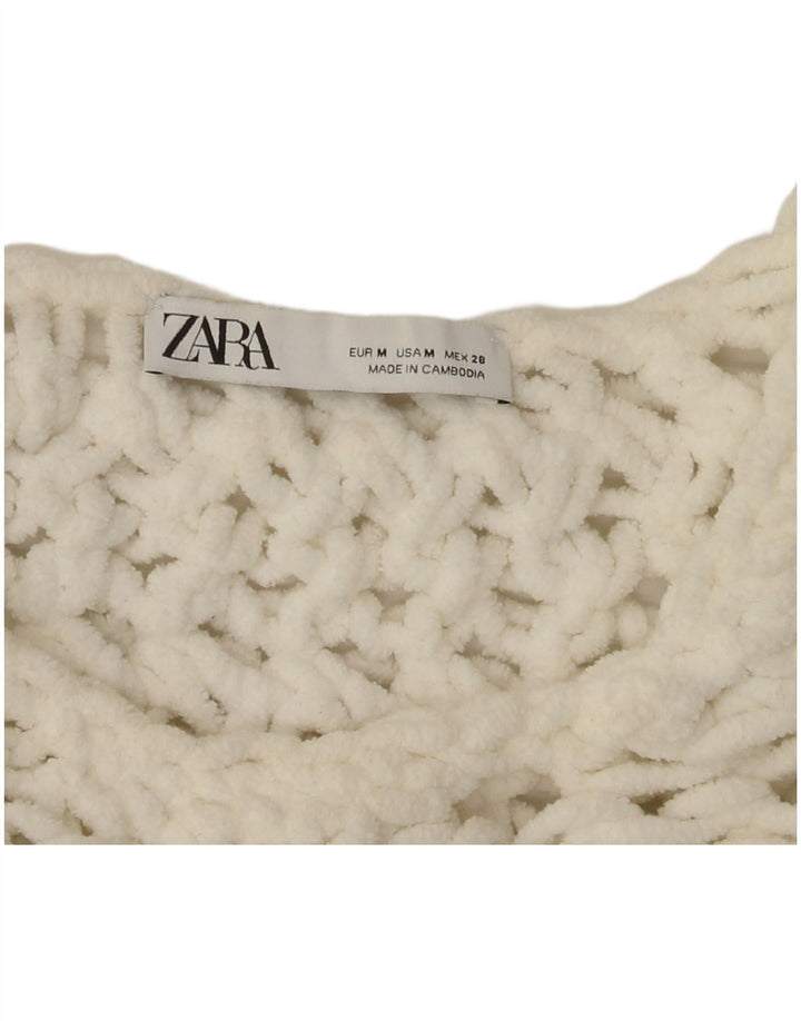Zara Pull court surdimensionné à col rond pour femme UK 14 Blanc moyen