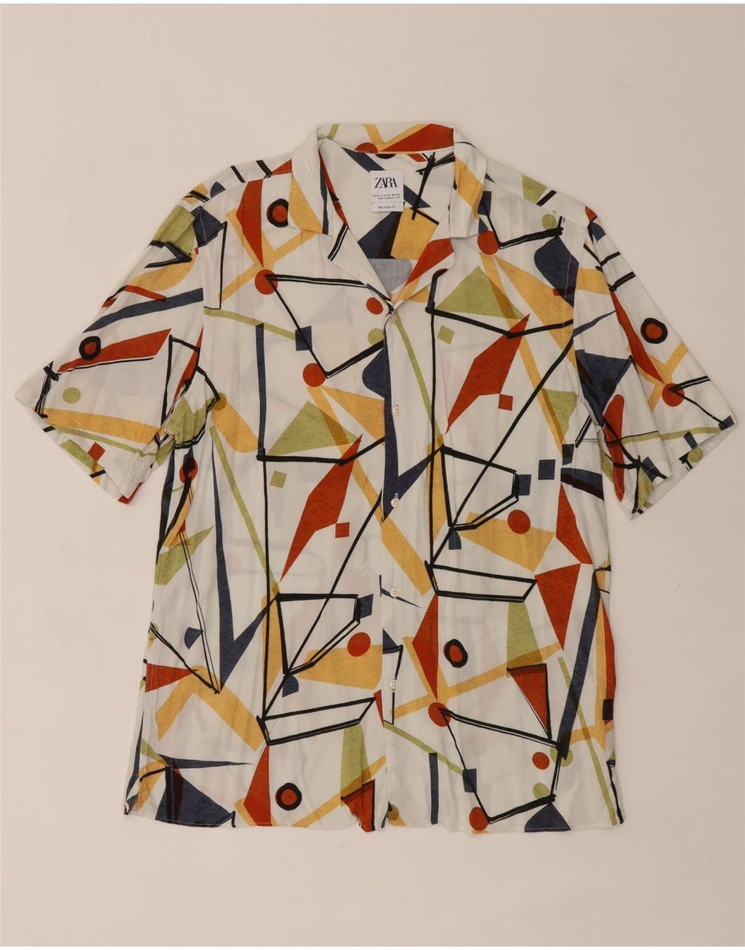 Zara Chemise décontractée à manches courtes pour homme Medium Multicolore Géométrique