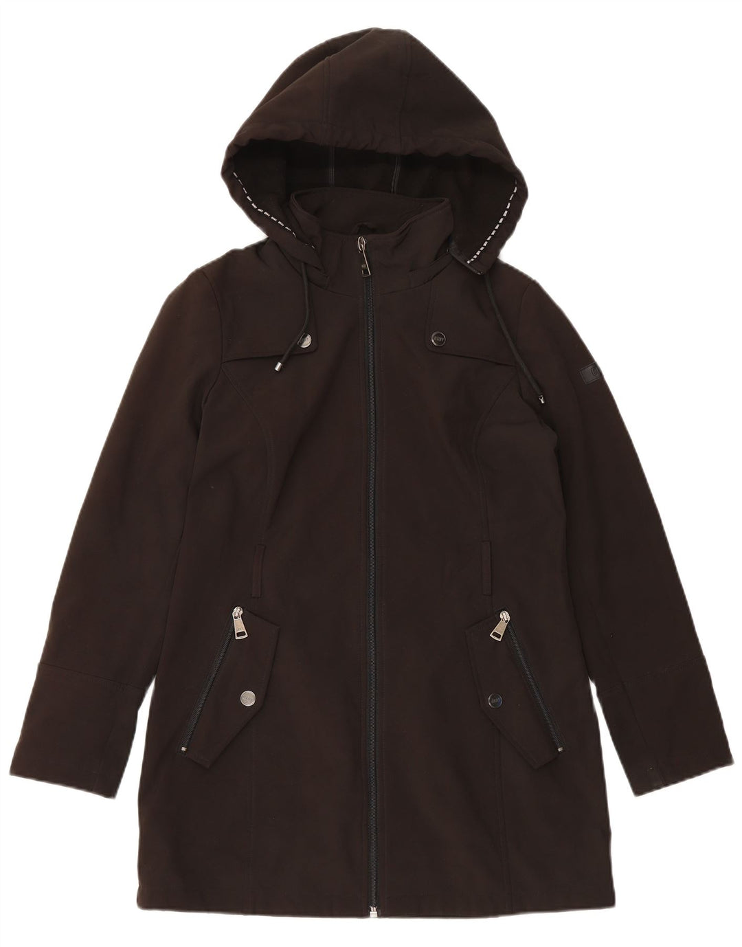 Dkny Trench-coat à capuche pour femme UK 10 Petit Noir Polyester