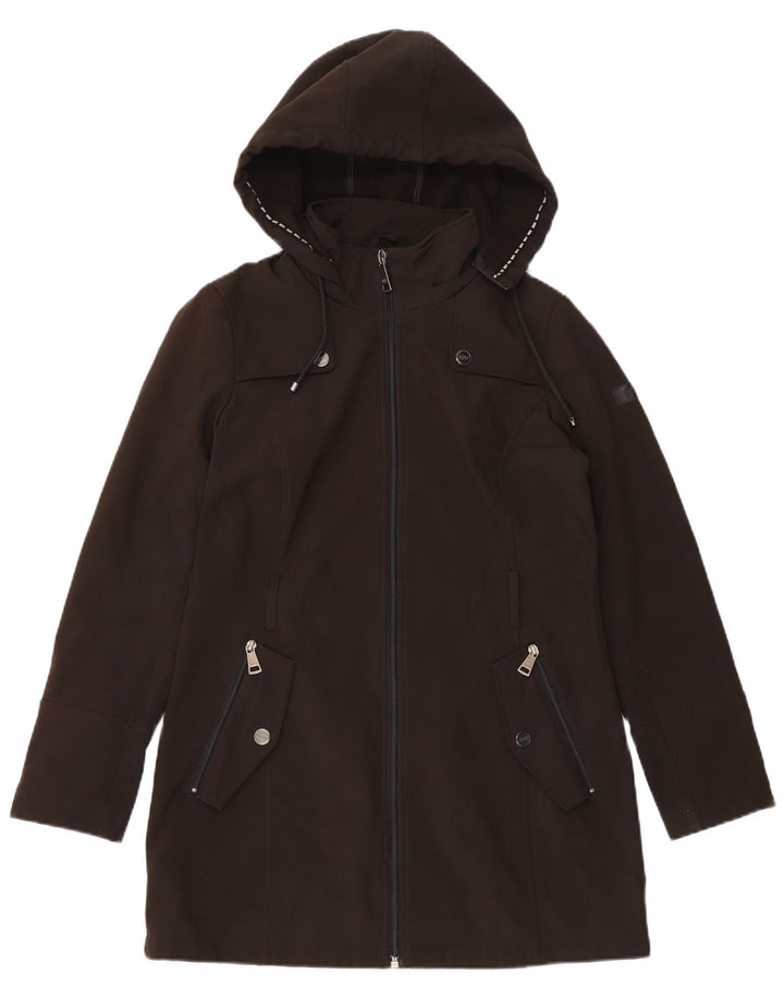 Dkny Trench-coat à capuche pour femme UK 10 Petit Noir Polyester