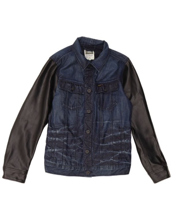 G-Star Veste en jean pour femme UK 12 Bleu marine moyen en coton colour block