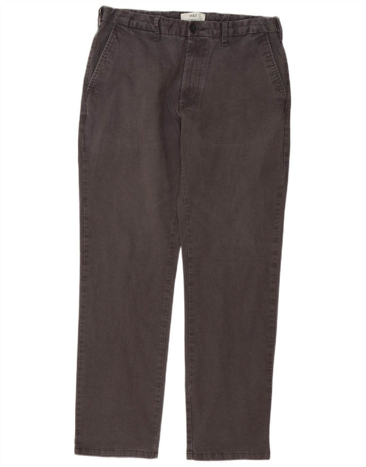 Marks & Spencer Pantalon chino coupe classique pour homme W34 L30 Gris Coton