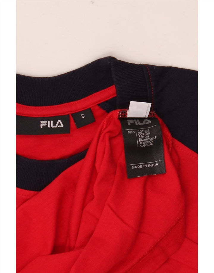 FILA Haut à manches longues pour hommes en coton color block rouge petit