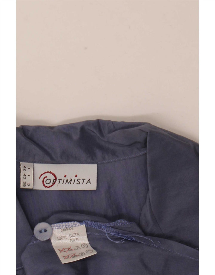 vintage Femme Chemise À Manches Courtes Blouse IT 42 Soie Bleu Marine Moyenne