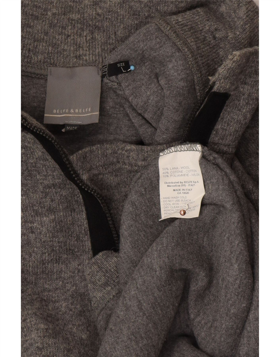 BELFE & BELFE Pull col zippé pour homme en laine grise