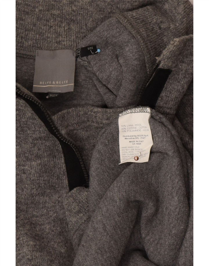 BELFE & BELFE Pull col zippé pour homme en laine grise