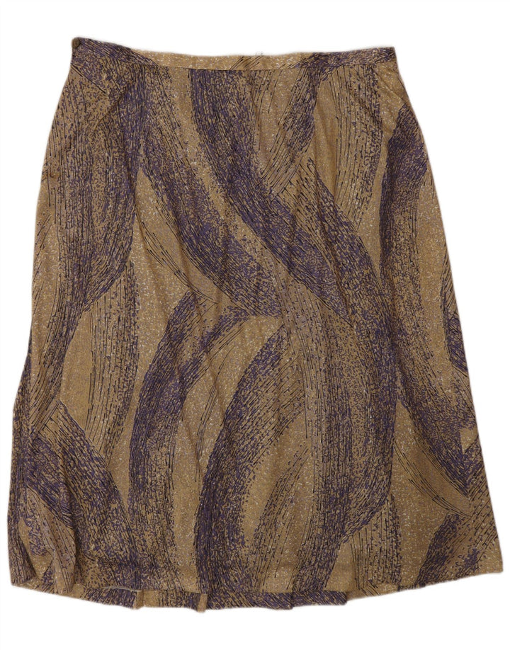 vintage Femmes Motif Abstrait Jupe A-Line W34 Grand Polyester Beige