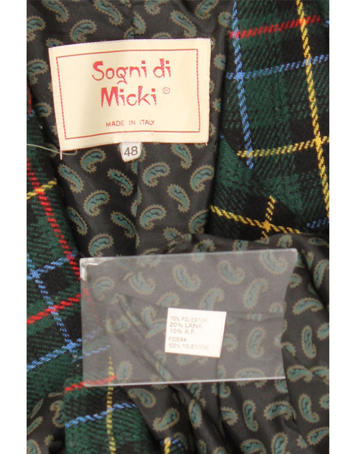 vintage Femme 3 Bouton Blazer Veste IT 48 XL Vert Check Polyester