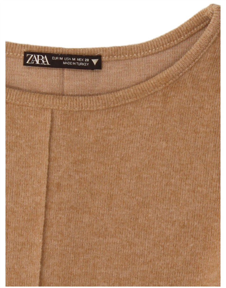 ZARA Robe pull à manches courtes pour femme UK 12 Beige moyen