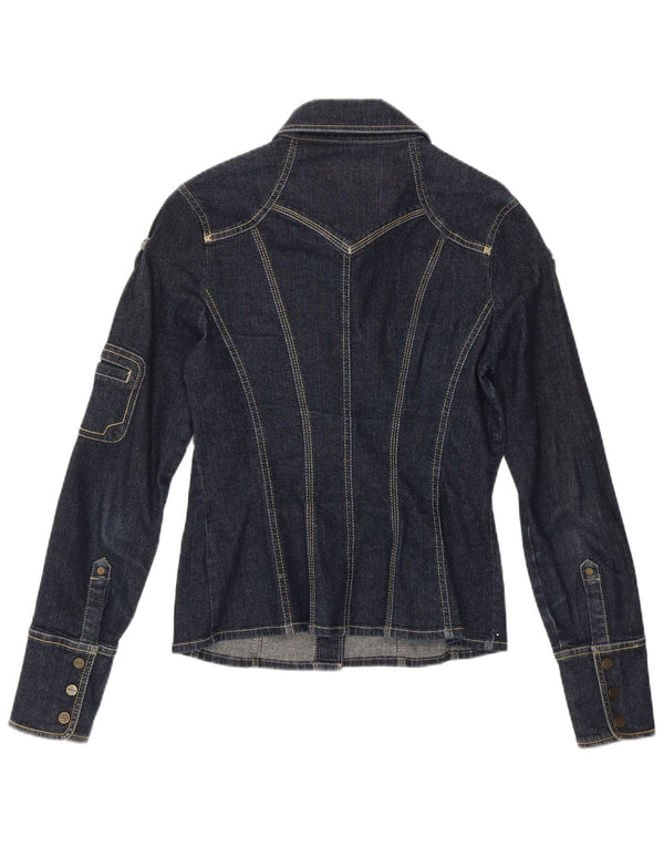 KAREN MILLEN Chemise en jean militaire pour femme UK 10 Petit coton bleu