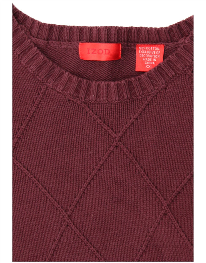 IZOD Pull à col rond pour homme 2XL en coton bordeaux