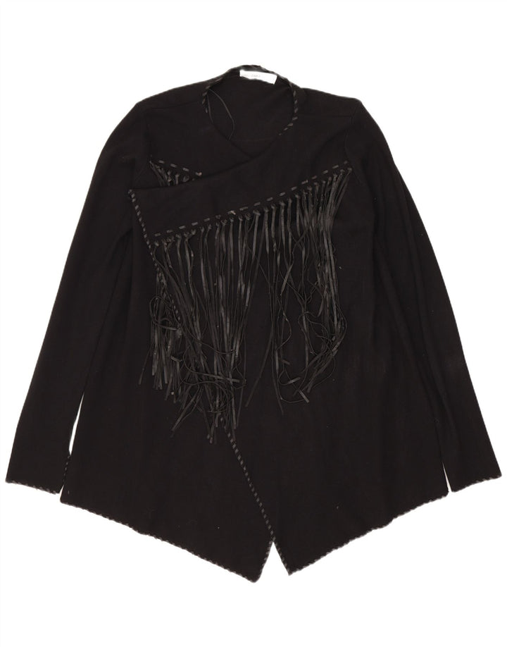 Zara Femme Cardigan Ouvert Asymétrique Pull UK 12 Moyen Noir Polyester