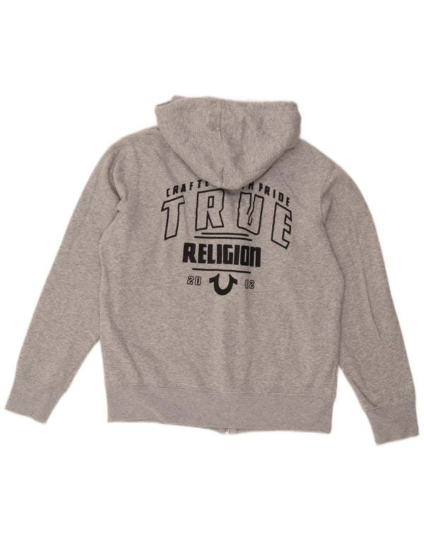 True Religion Pull à capuche zippé pour femme UK 14 Coton moucheté gris moyen