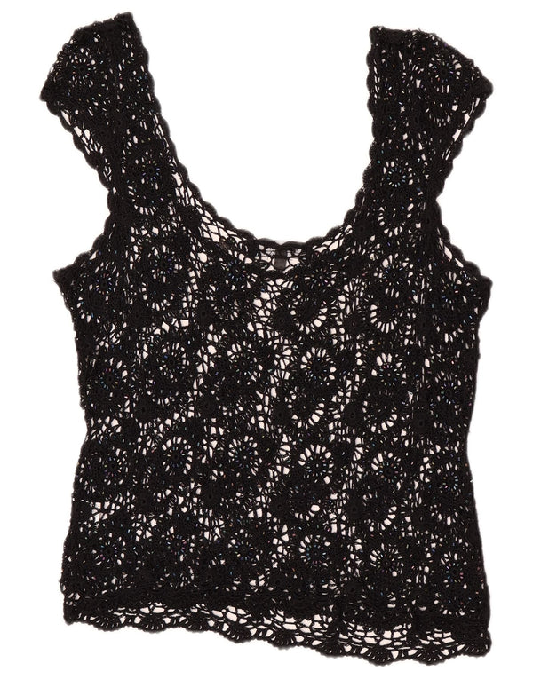 Femme Haut transparent sans manches au crochet pour femme UK 20 2XL Viscose noire