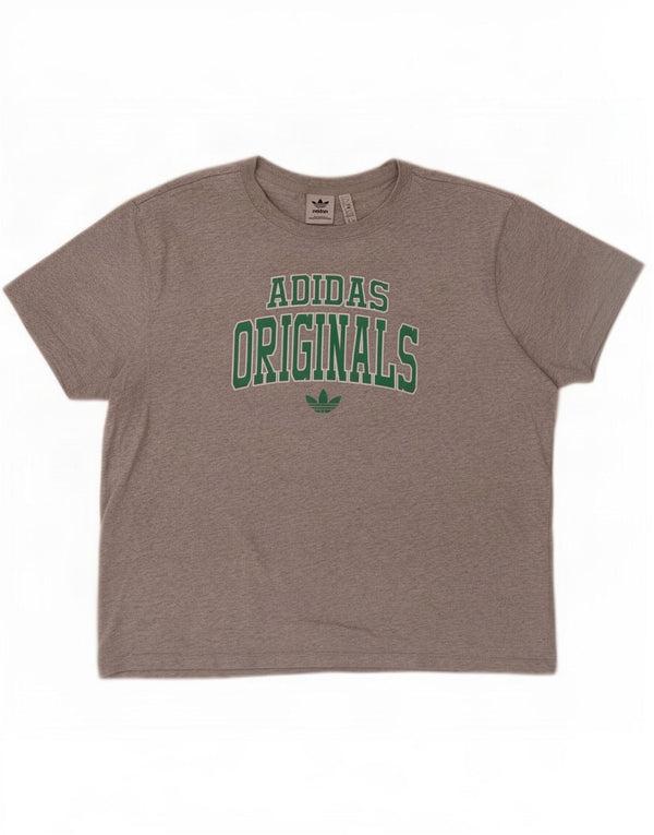 Adidas T-shirt graphique surdimensionné pour femme UK 12/14 Gris moyen Coton