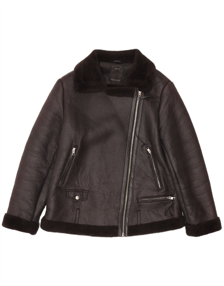 C&A Veste de motard en simili cuir Sherpa pour femme EU 44 XL Noir Polyester