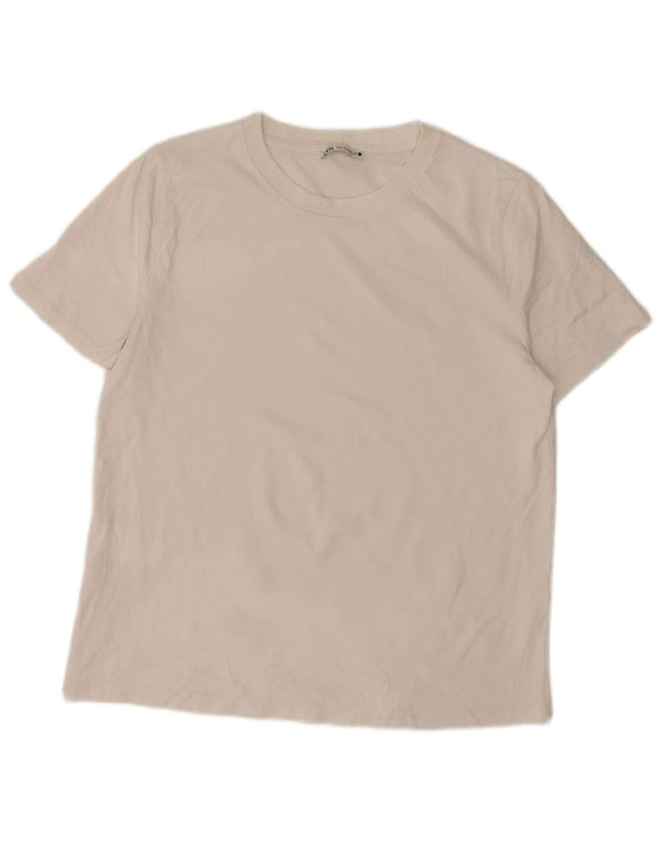 Zara Womens T-Shirt Top UK 16 Grand Blanc Coton