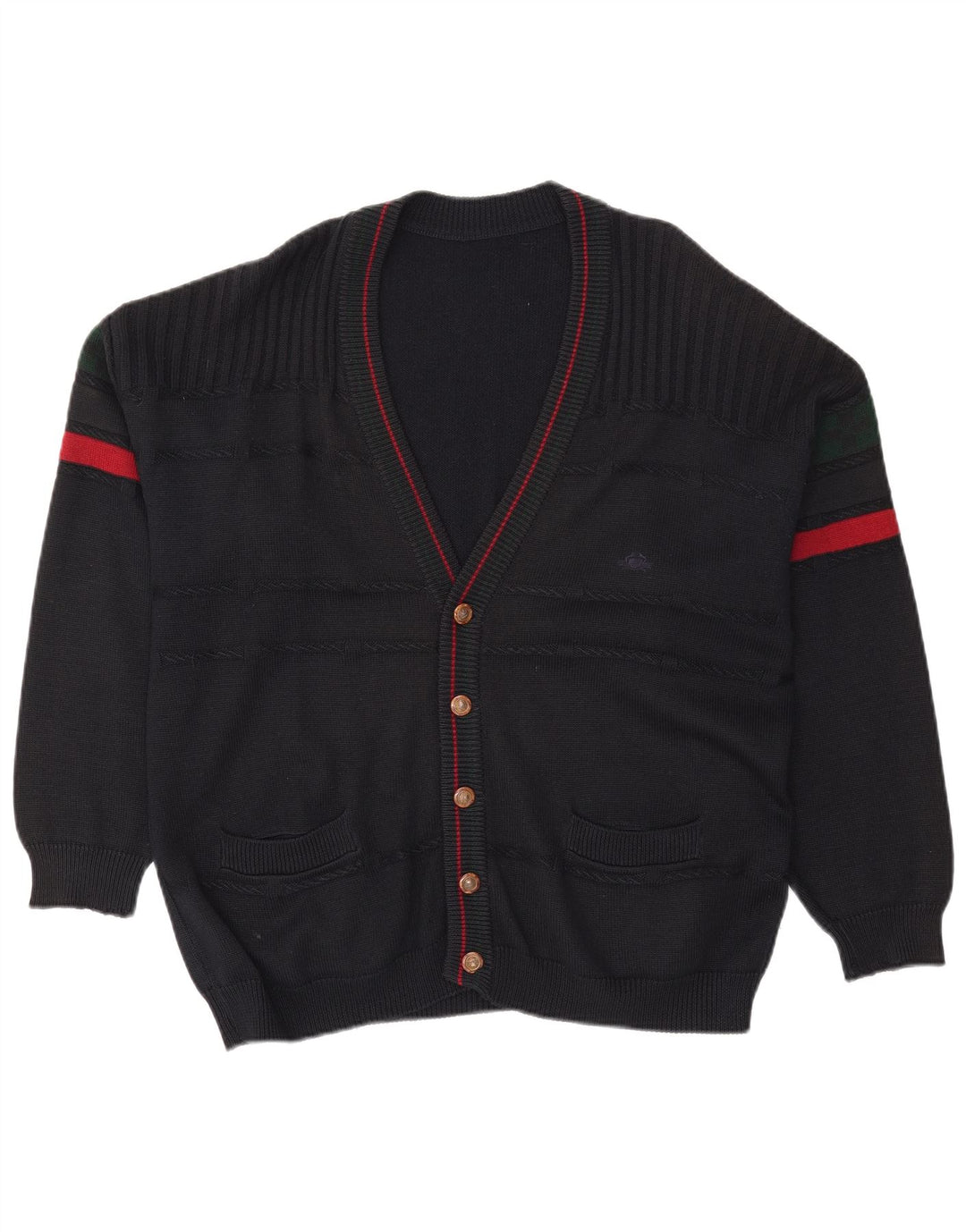 vintage Mens Cardigan Pull XL Noir Colorblock