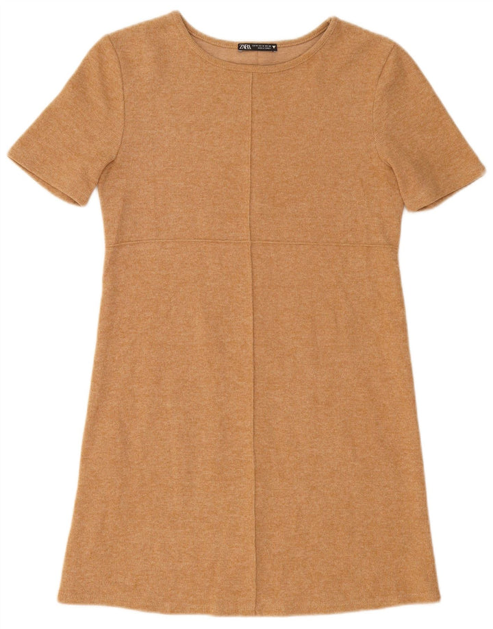 ZARA Robe pull à manches courtes pour femme UK 12 Beige moyen