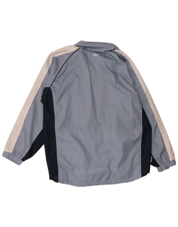 Fila Veste coupe-vent à capuche pour homme UK 40 Large Bleu Colorblock Nylon