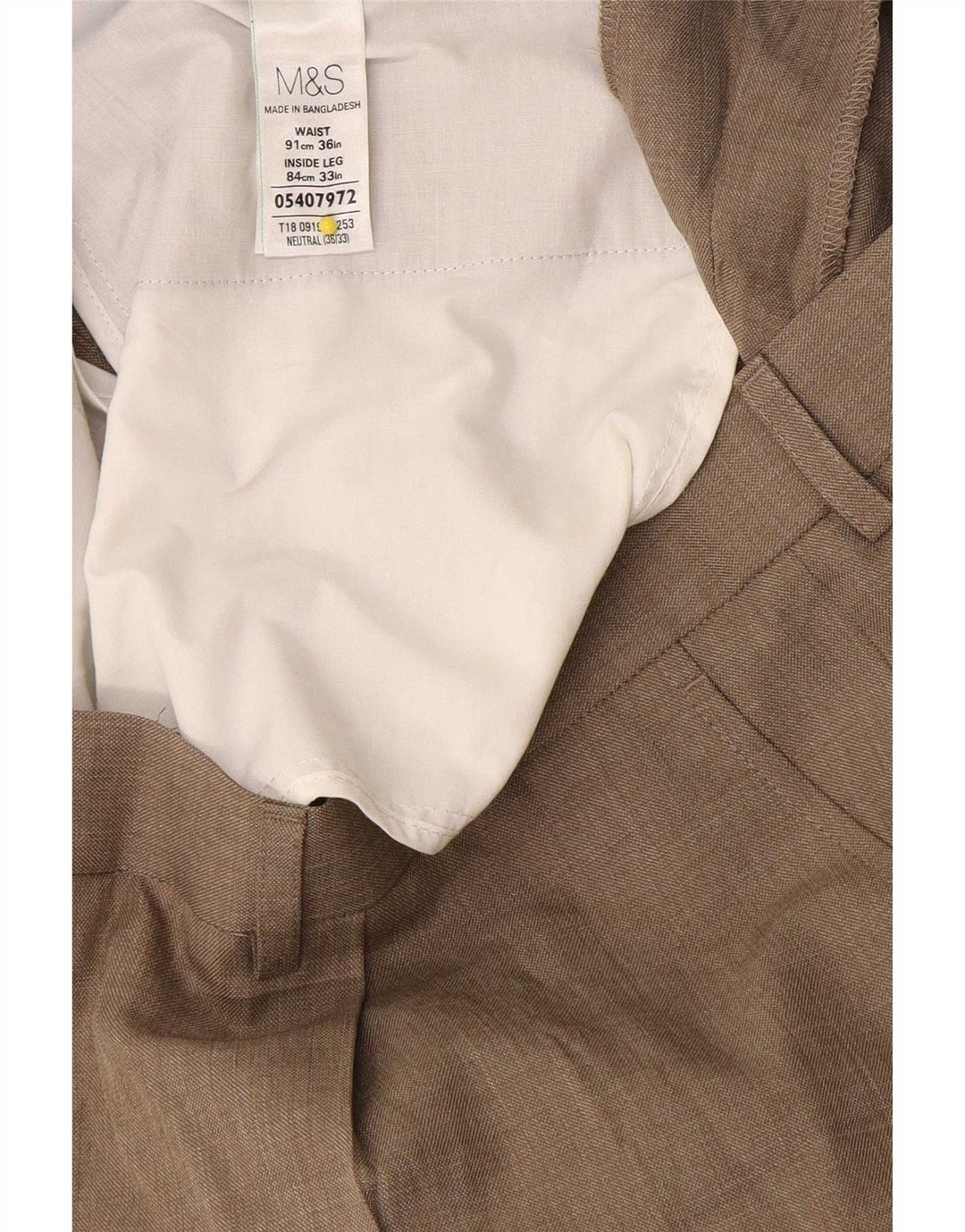 Marks & Spencer Pantalon de costume pour homme W36 L33 Beige Polyester