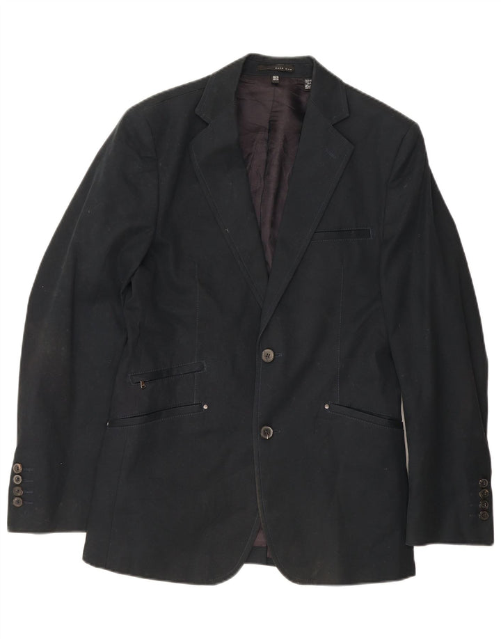 Zara Veste Blazer 2 Boutons Homme IT 48 Bleu Marine Moyen Coton