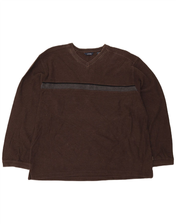 IZOD Haut Homme Manches Longues 2XL Marron Colorblock Coton