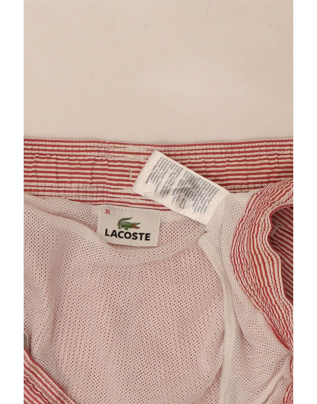 LACOSTE Short de Bain Homme XL Coton Rayé Rouge