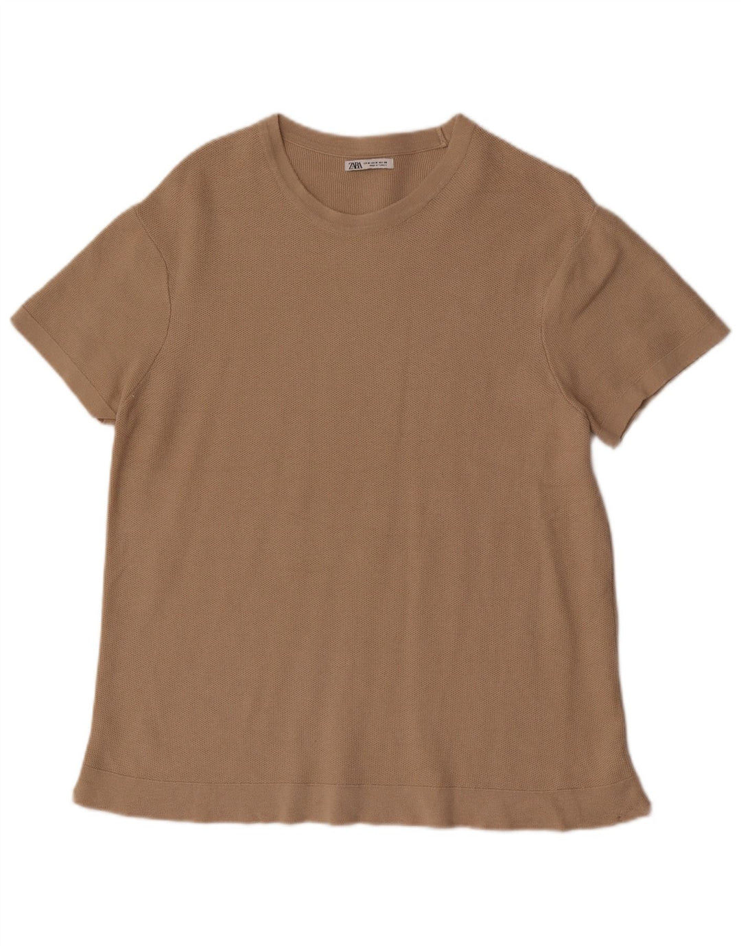 Zara T-shirt à manches courtes pour homme en coton marron moyen