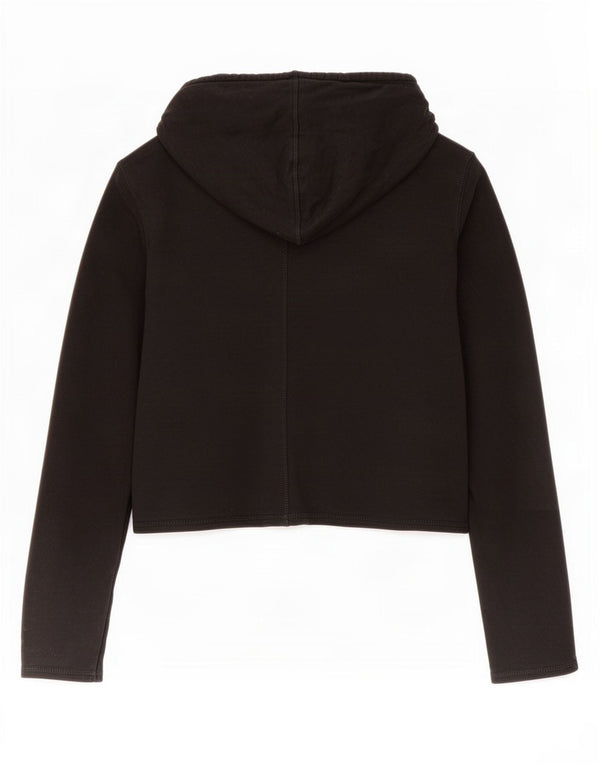 Calvin Klein Womens Crop Graphic Hoodie Jumper UK 10 Small Black Cotton