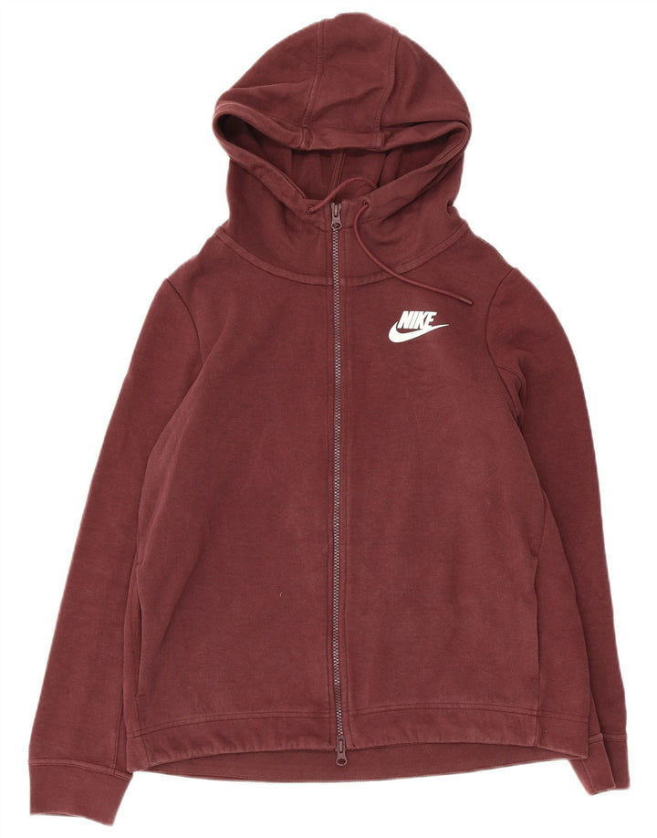 Nike Pull à capuche zippé graphique pour femme UK 14 Coton marron moyen